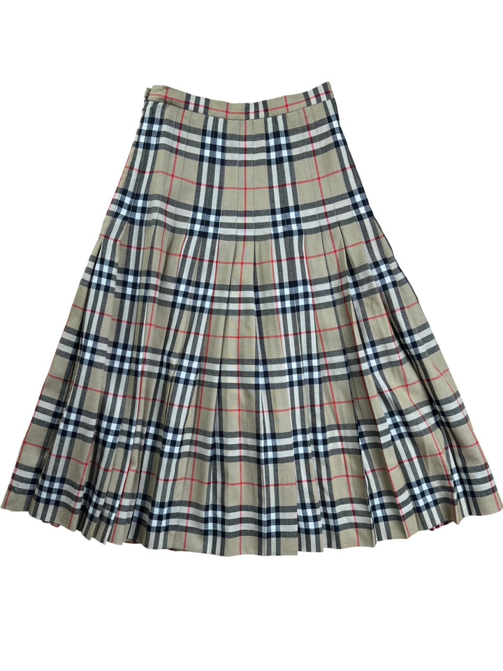 Burberrys Classic Pleated Check Skirt - W26 - Think Vintage ltd