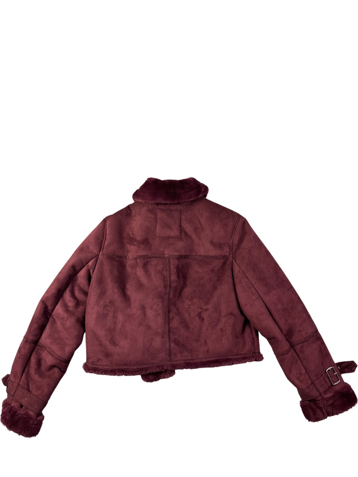 Burgundy Faux Suede Jacket - L - Think Vintage