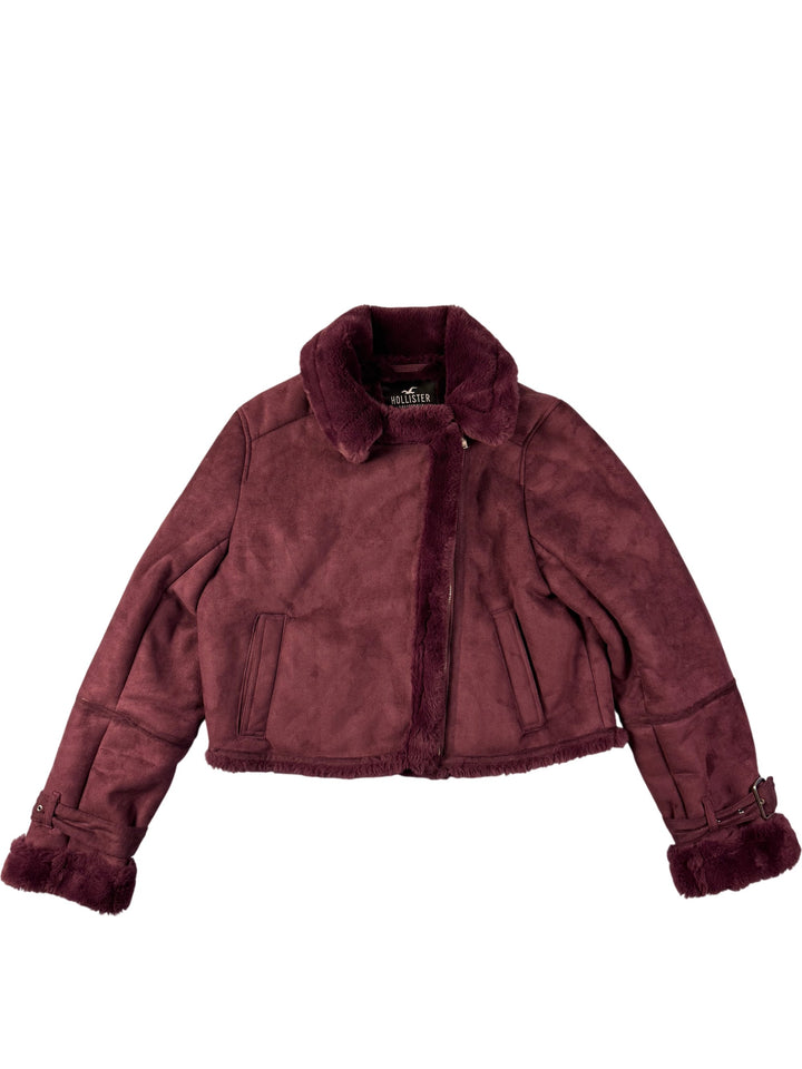 Burgundy Faux Suede Jacket - L - Think Vintage ltd