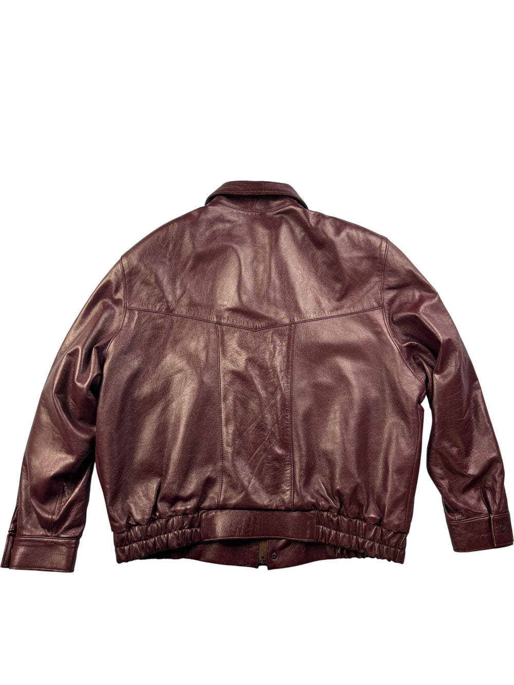 Burgundy Leather Bomber Jacket - L - Think Vintage
