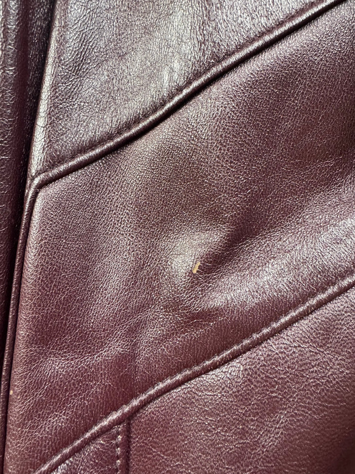 Burgundy Leather Bomber Jacket - L - Think Vintage ltd