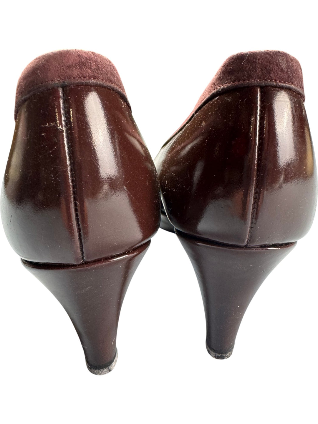 Burgundy Leather Suede Women's Heels - 6.5 - Think Vintage ltd