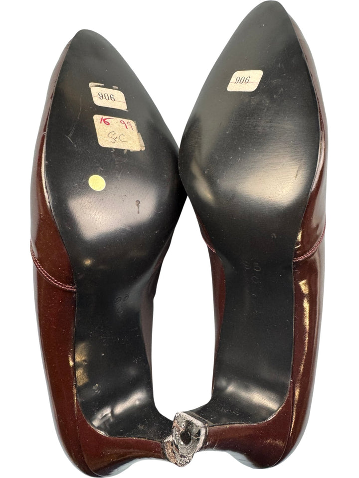 Burgundy Leather Suede Women's Heels - 6.5 - Think Vintage ltd