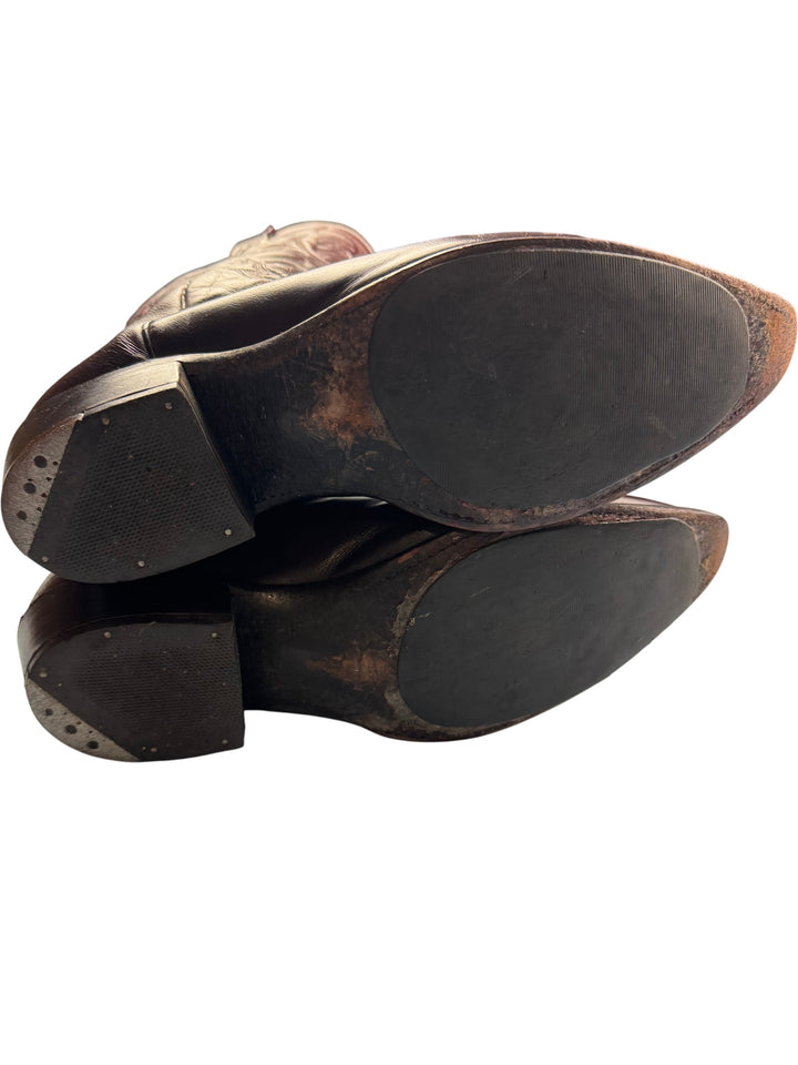 Burgundy Leather Western Cowboy Boots - SIZE 11