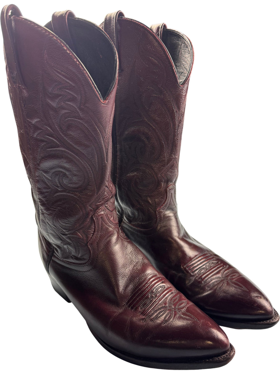 Burgundy Leather Western Cowboy Boots - SIZE 11 - Think Vintage Online Ltd