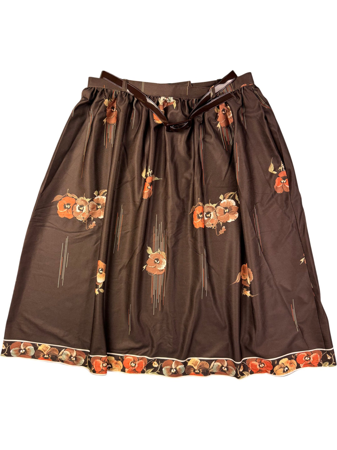 C&A Brown Floral Polyester Skirt - M - Think Vintage ltd