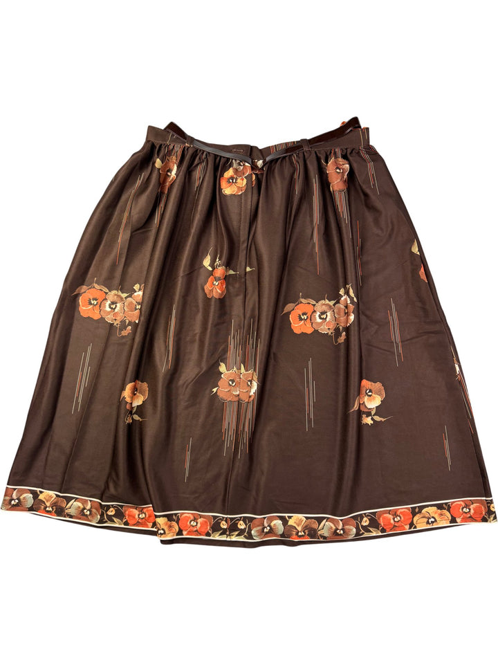 C&A Brown Floral Polyester Skirt - M - Think Vintage ltd