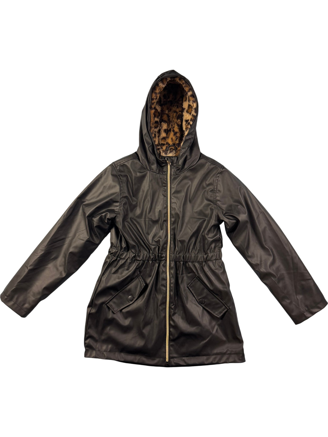 C&C California Brown Hooded Fur Lined Raincoat - S - Think Vintage