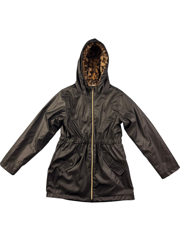 C&C California Brown Hooded Fur Lined Raincoat - S - Think Vintage