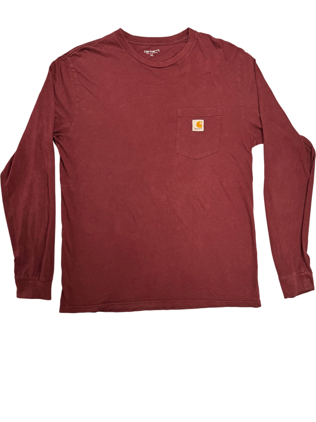 Carhartt Long Sleeve Pocket T-Shirt Maroon - XL - Think Vintage Online Ltd