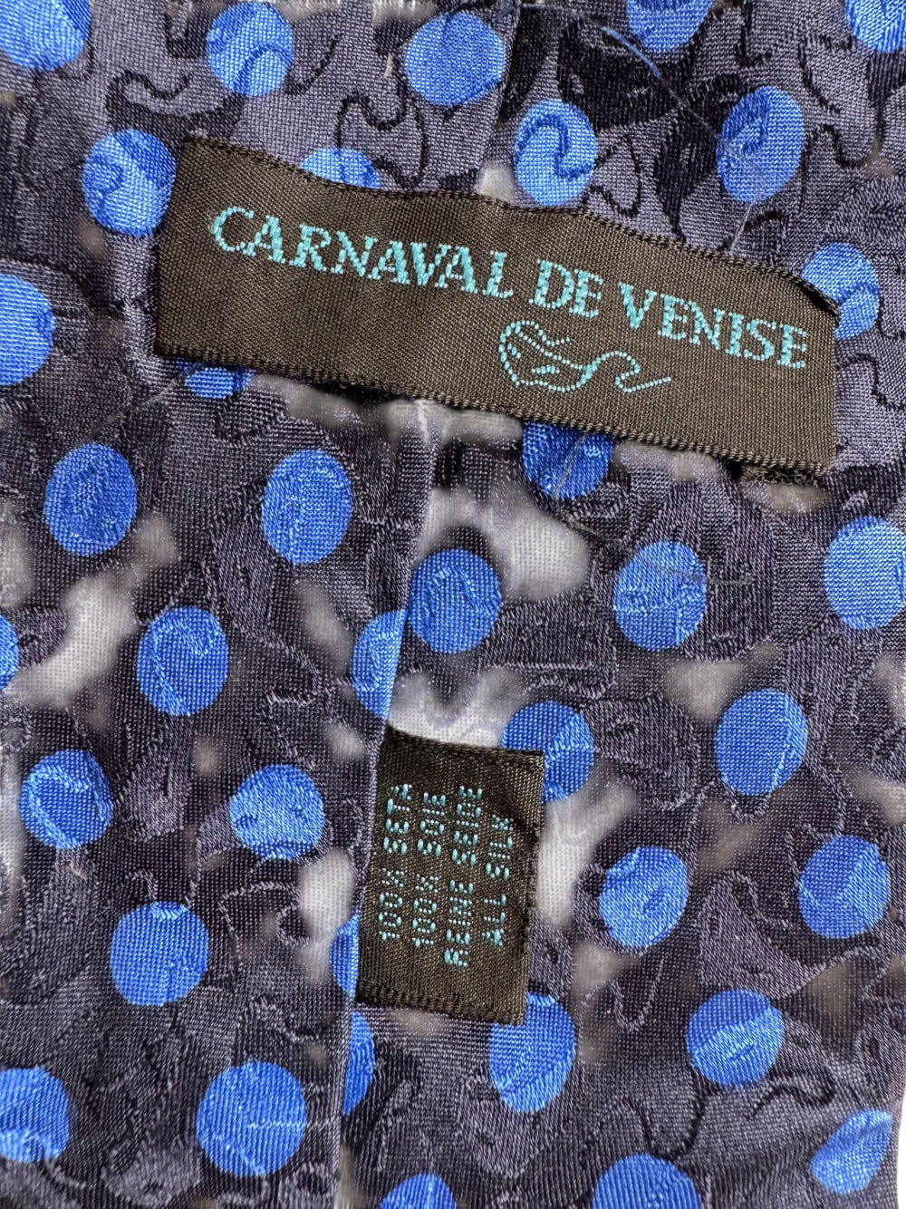 Carnaval De Venise Blue Polka Dot Silk Tie - Think Vintage ltd
