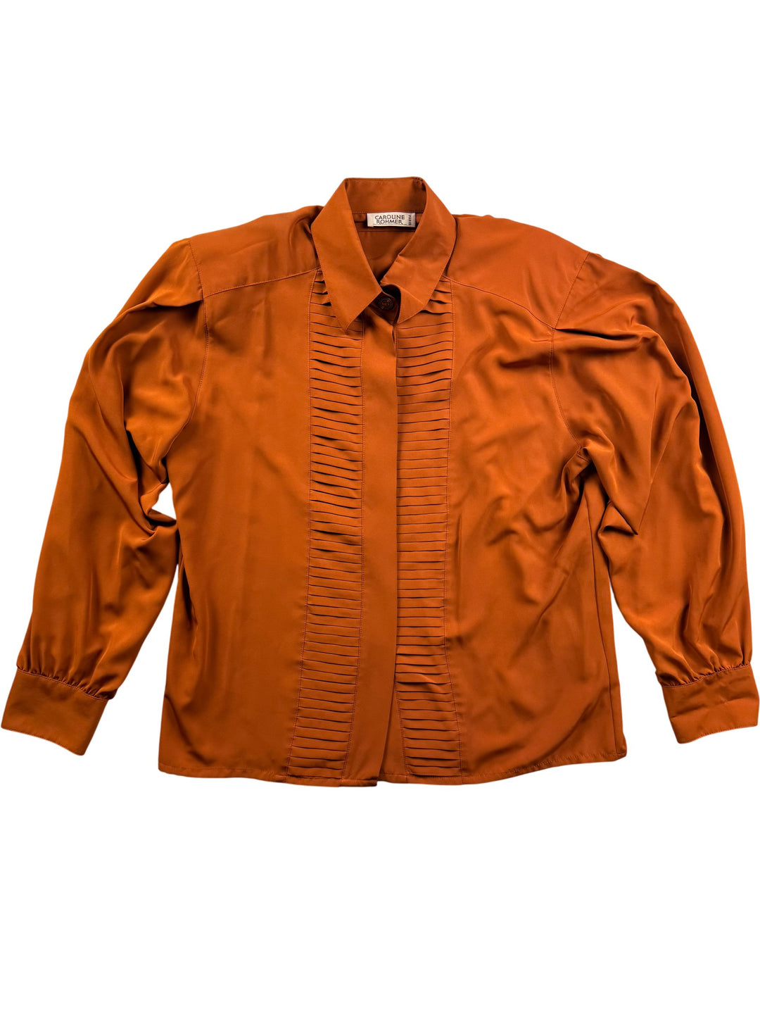 Caroline Rohmer Orange Pleated Long Sleeve Blouse - M - Think Vintage