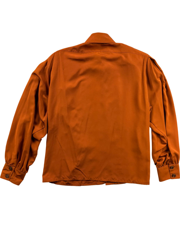 Caroline Rohmer Orange Pleated Long Sleeve Blouse - M - Think Vintage