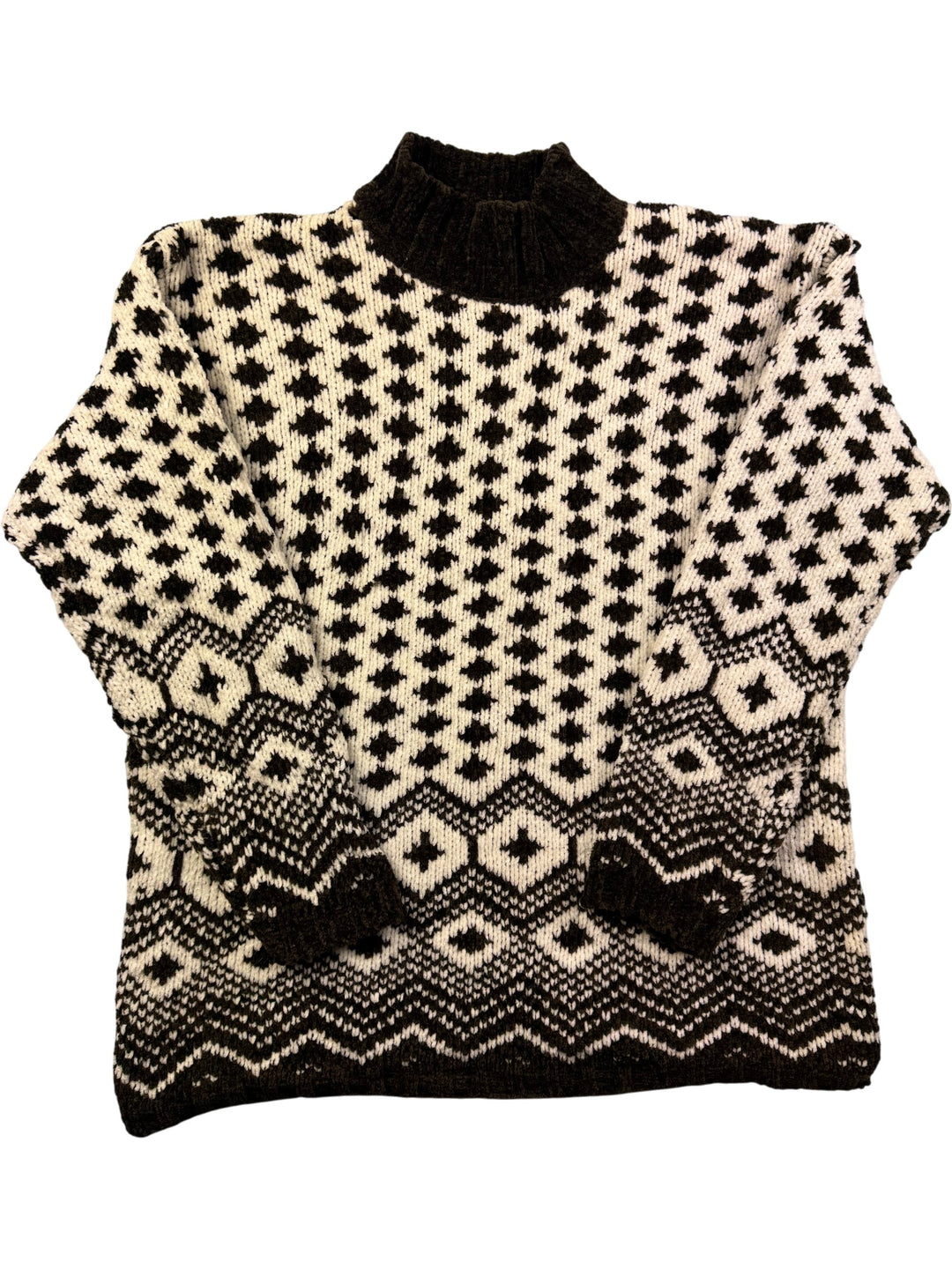 Carolyn Taylor Black and White Patterned Sweater - XL - Think Vintage Online Ltd