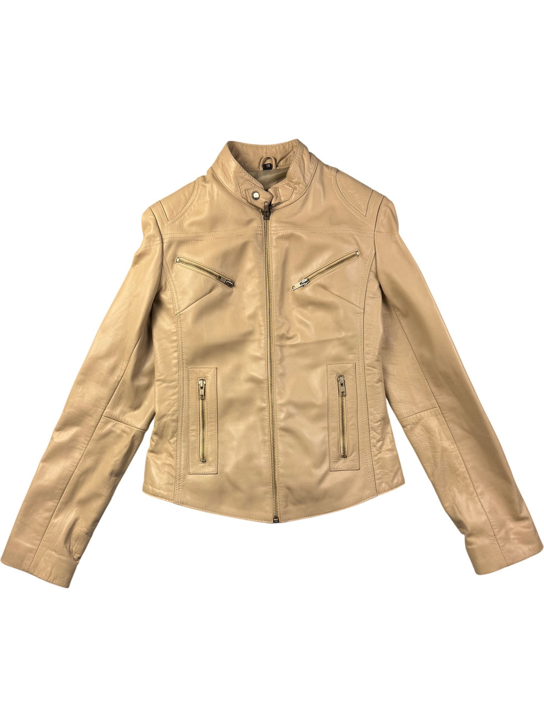 Carrie Horton Beige Leather Jacket - S - Think Vintage ltd