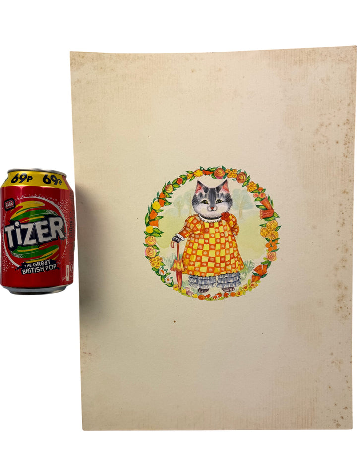 Cat Illustration Print On Watercolour Board - Think Vintage Online Ltd