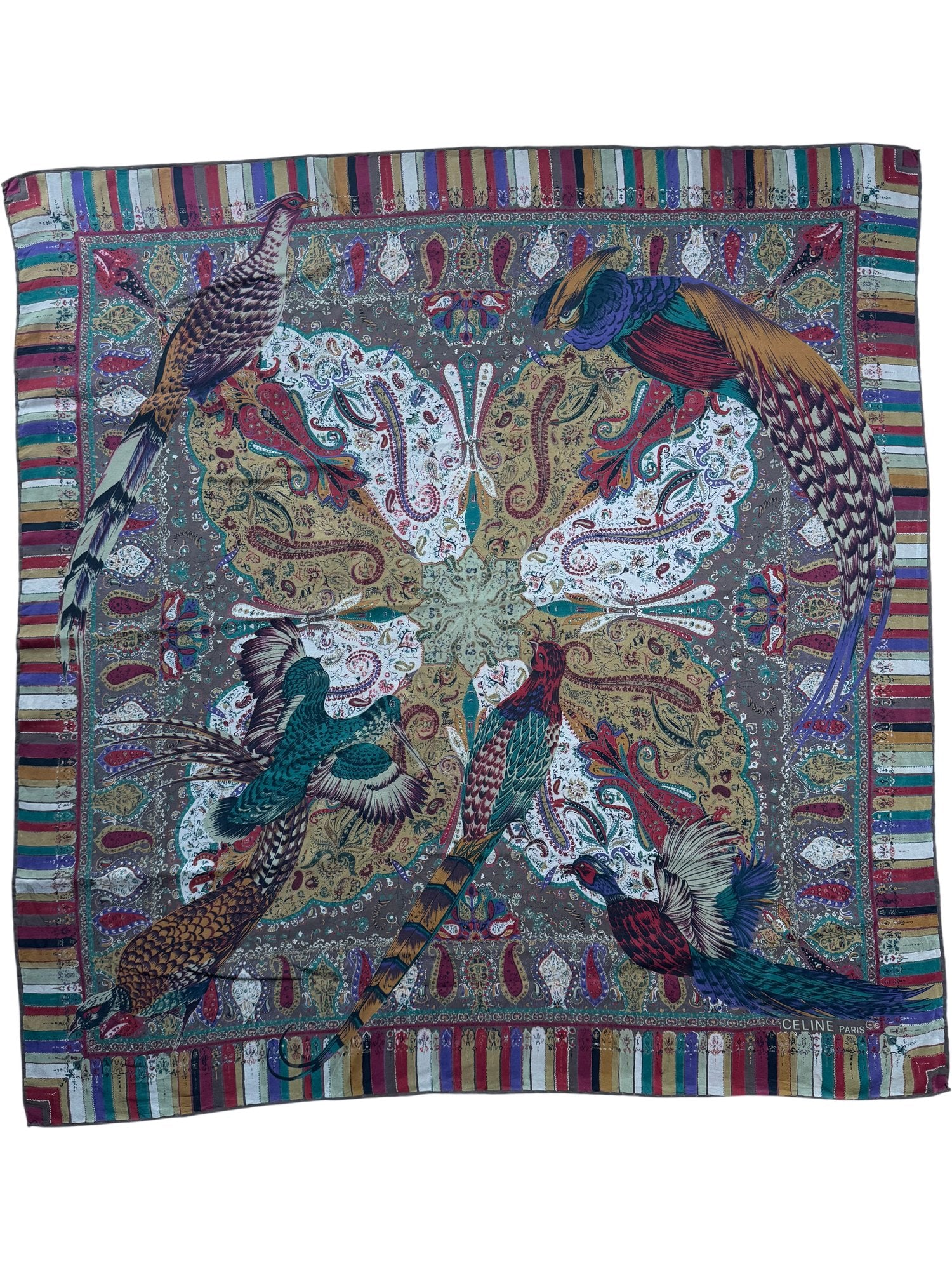 Celine Paris Multicolor Paisley Bird Scarf - Think Vintage ltd