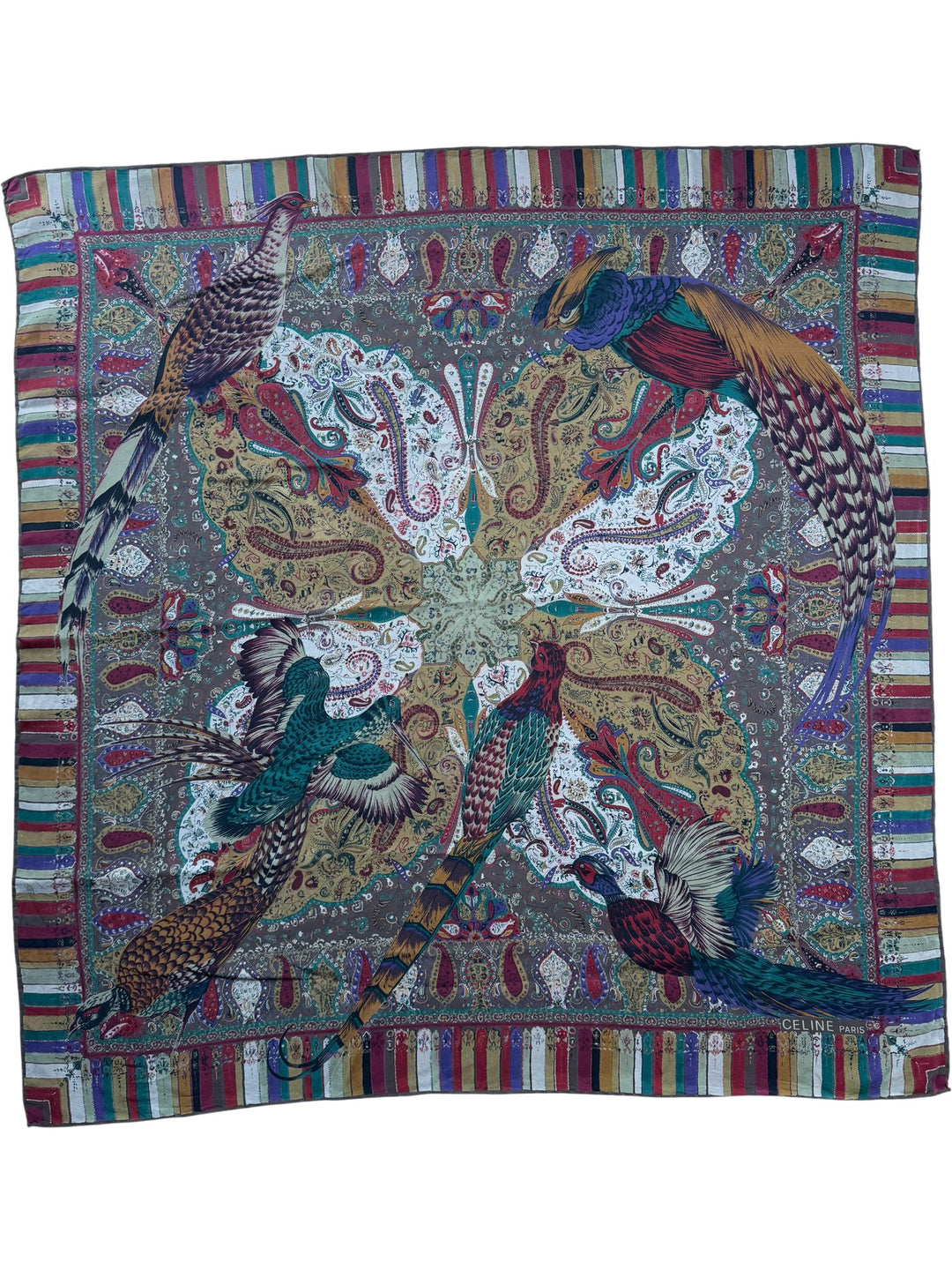 Celine Paris Multicolor Paisley Bird Scarf - Think Vintage ltd