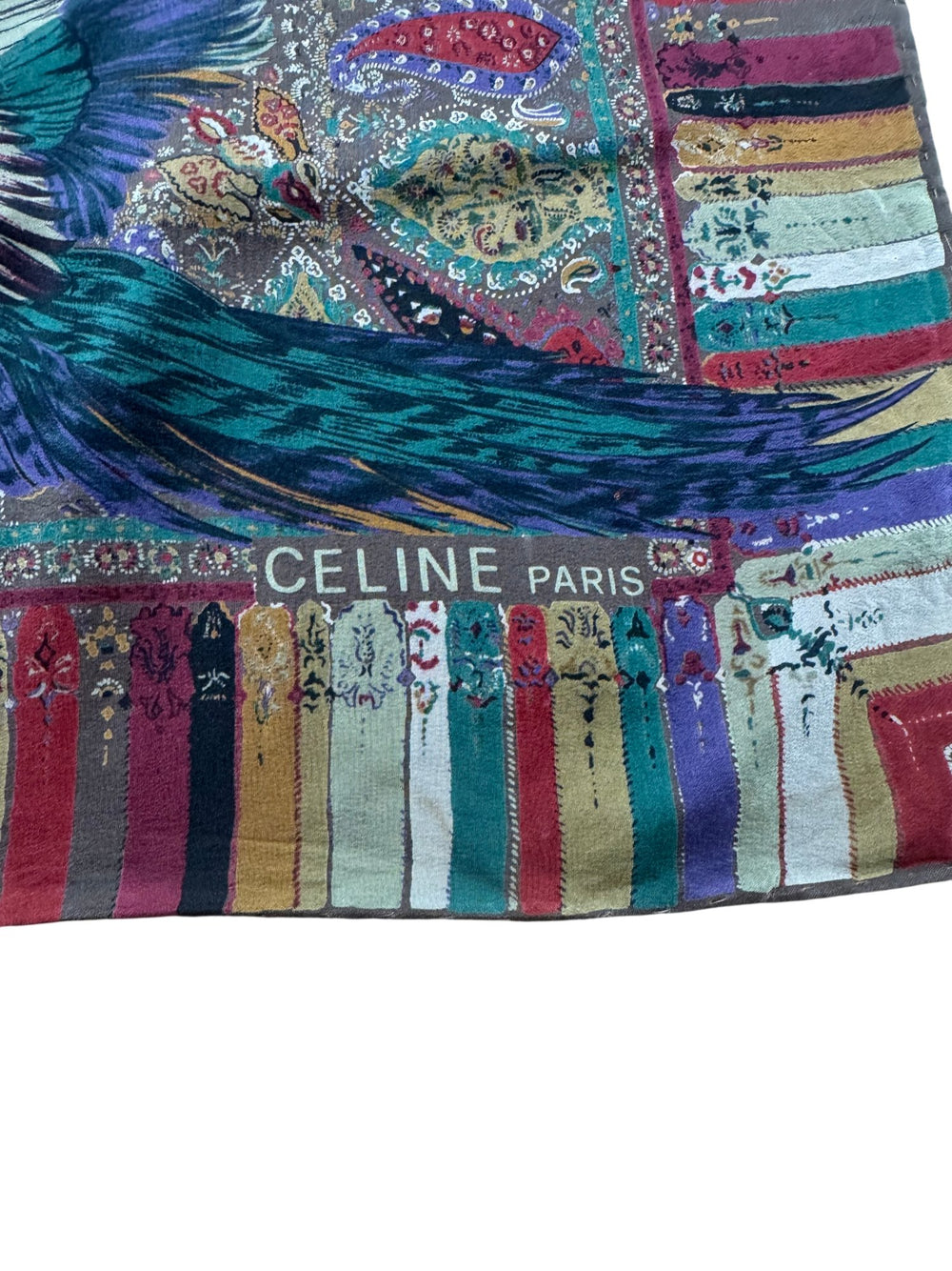 Celine Paris Multicolor Paisley Bird Scarf - Think Vintage ltd