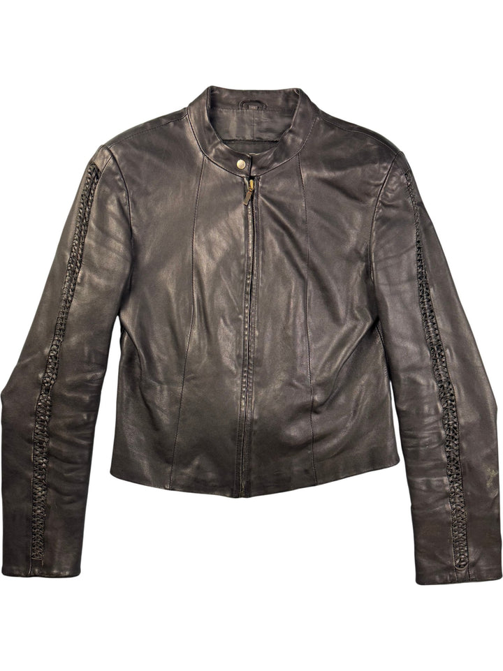 Cero Leather Jacket with Braided Sleeves - S - Think Vintage ltd