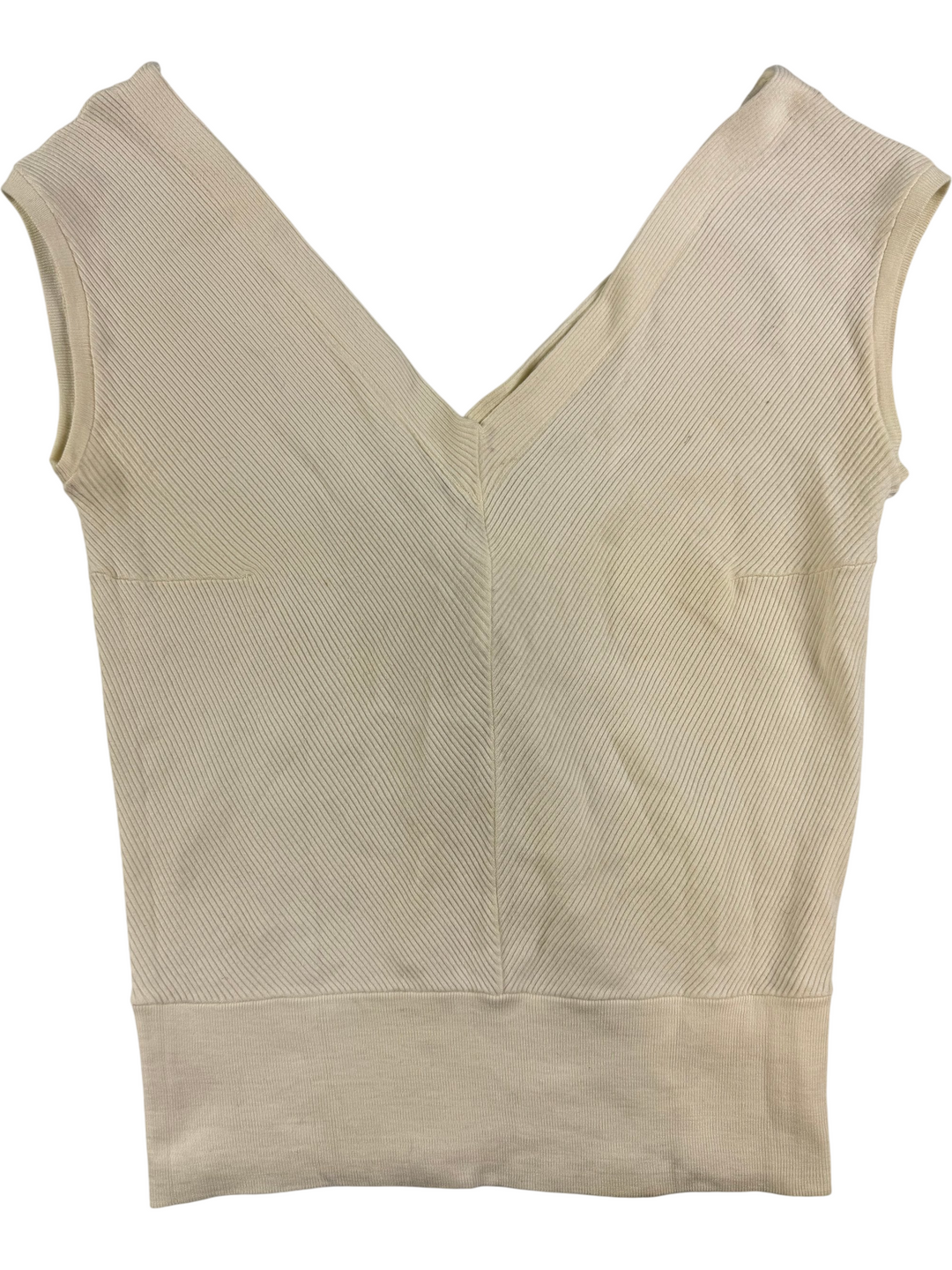 Champs Élysées Ribbed Beige V-Neck Tank Top - M - Think Vintage