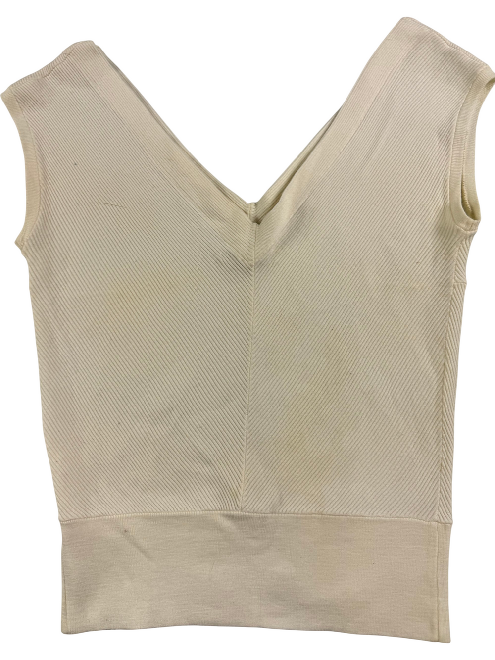 Champs Élysées Ribbed Beige V-Neck Tank Top - M - Think Vintage