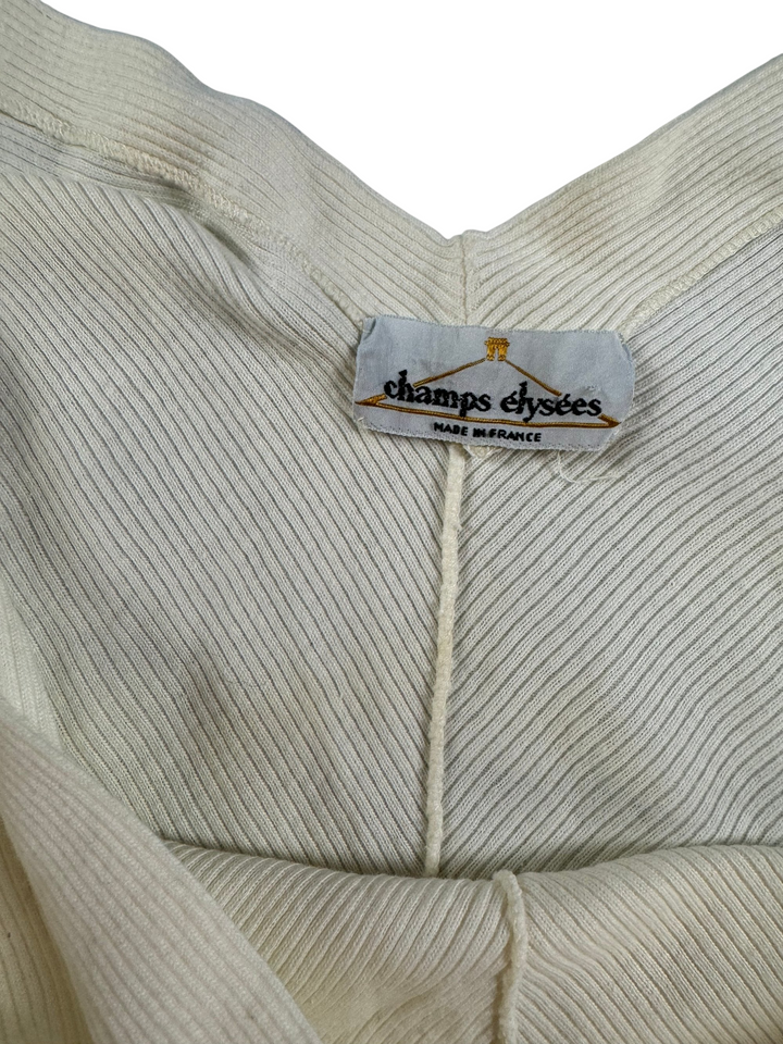 Champs Élysées Ribbed Beige V-Neck Tank Top - M - Think Vintage