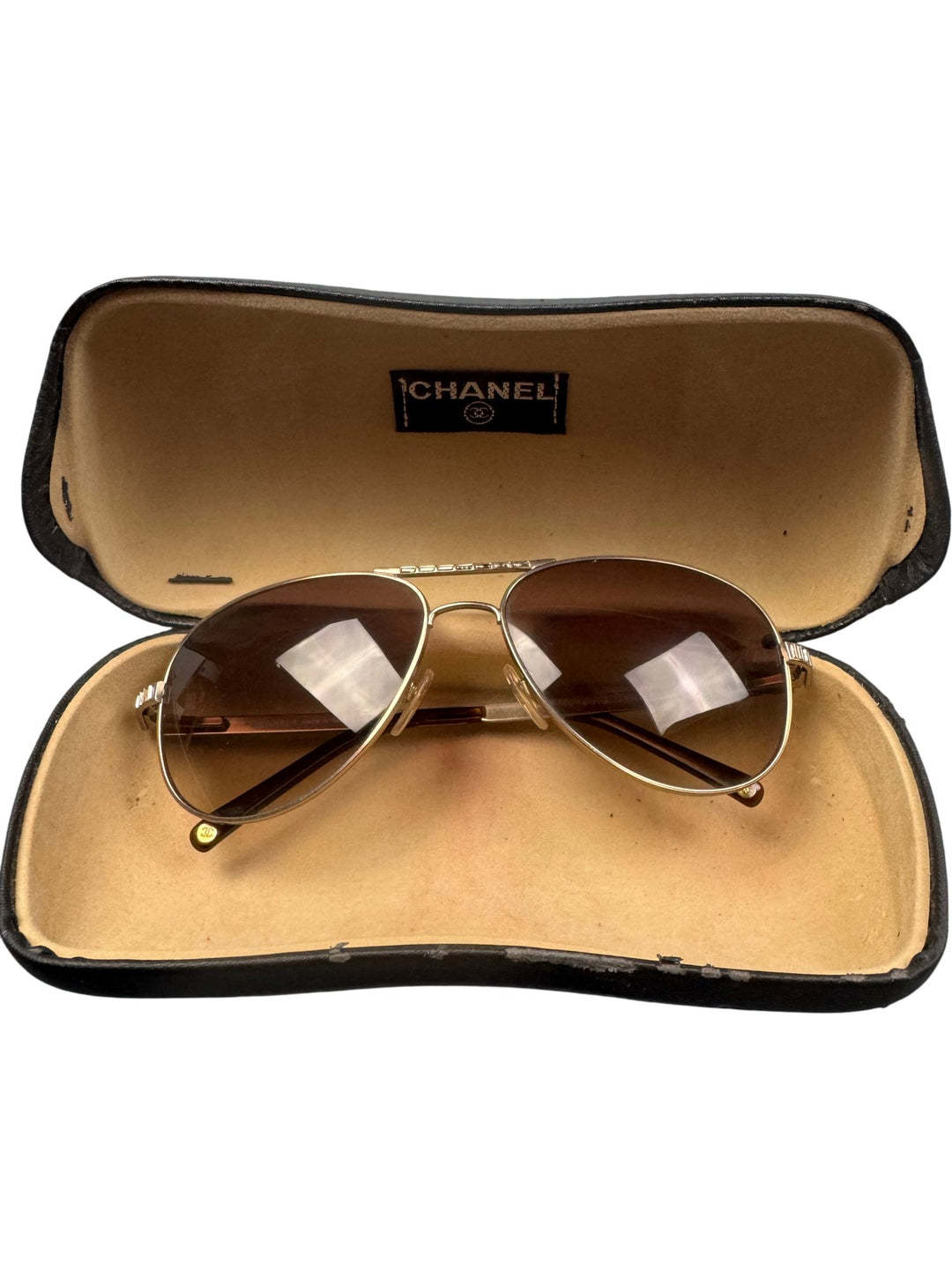 Chanel Aviator Sunglasses Gold Frame - Think Vintage ltd
