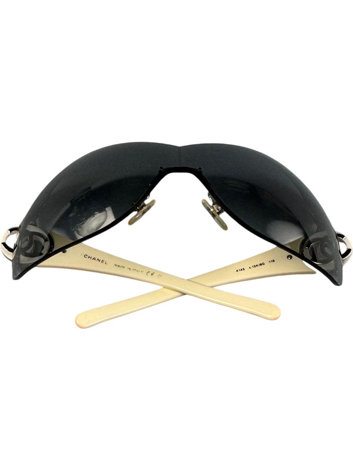 Chanel Black Wraparound Sunglasses - Think Vintage ltd