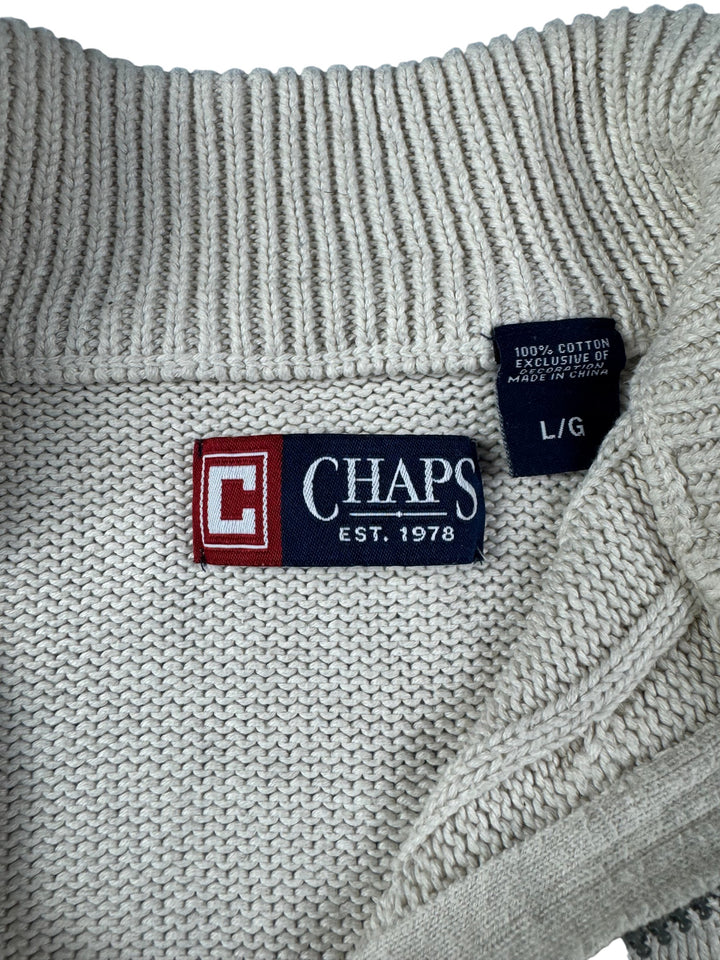Chaps Beige Cable Knit Pullover - L - Think Vintage Online Ltd