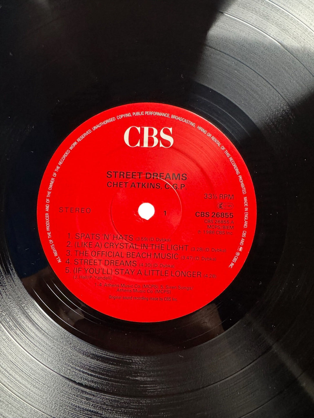 Chet Atkins 'Street Dreams' Vinyl Record - Very Good+