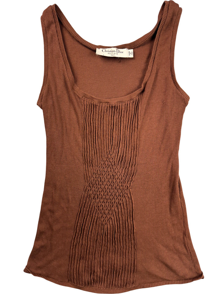 Christian Dior Brown Ribbed Tank Top - XS - Think Vintage ltd