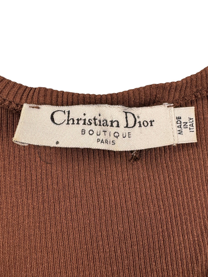 Christian Dior Brown Ribbed Tank Top - XS - Think Vintage ltd