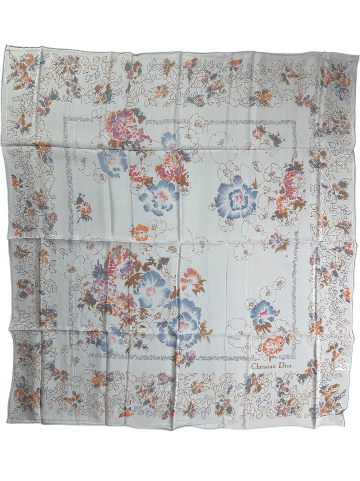 Christian Dior Floral Patterned Square Scarf - Think Vintage ltd