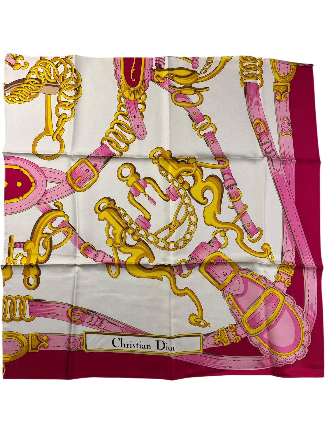 Christian Dior Silk Scarf in Pink and Gold Design - Think Vintage ltd