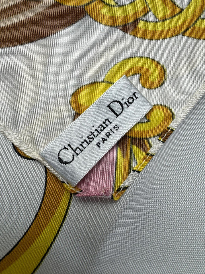 Christian Dior Silk Scarf in Pink and Gold Design - Think Vintage ltd