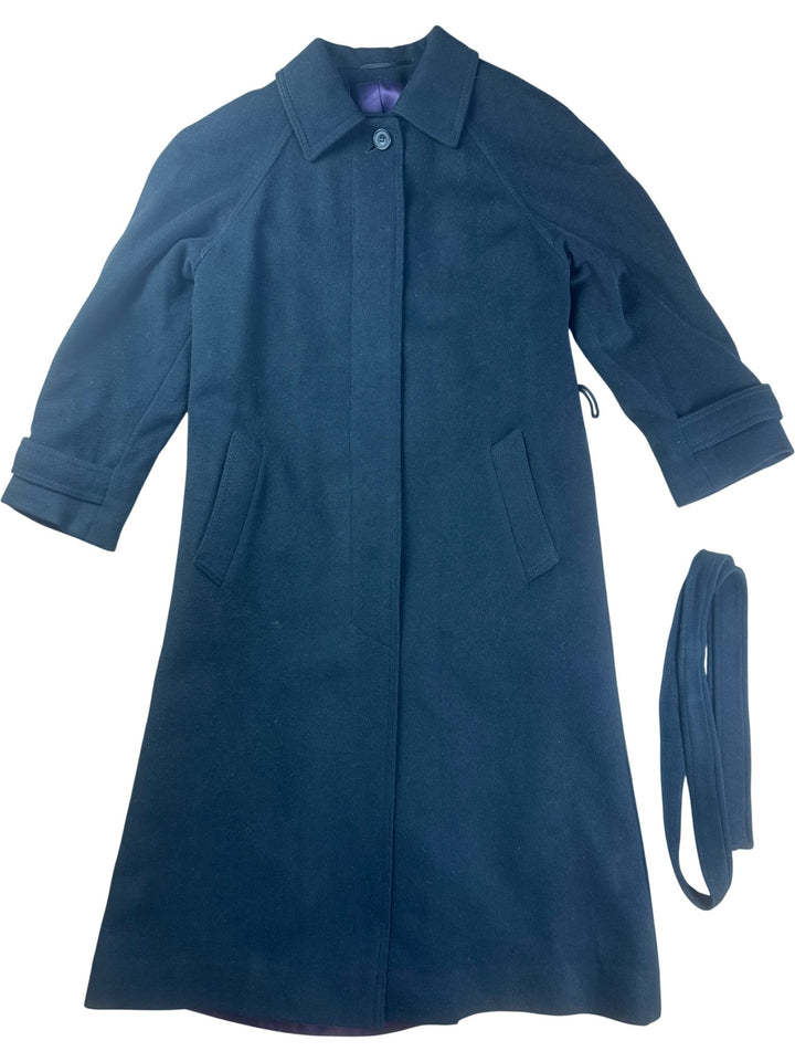Classic Black Wool Belted Coat - S - Think Vintage ltd