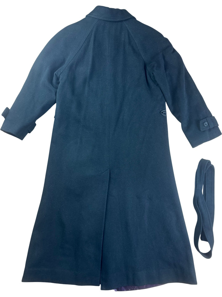 Classic Black Wool Belted Coat - S - Think Vintage ltd