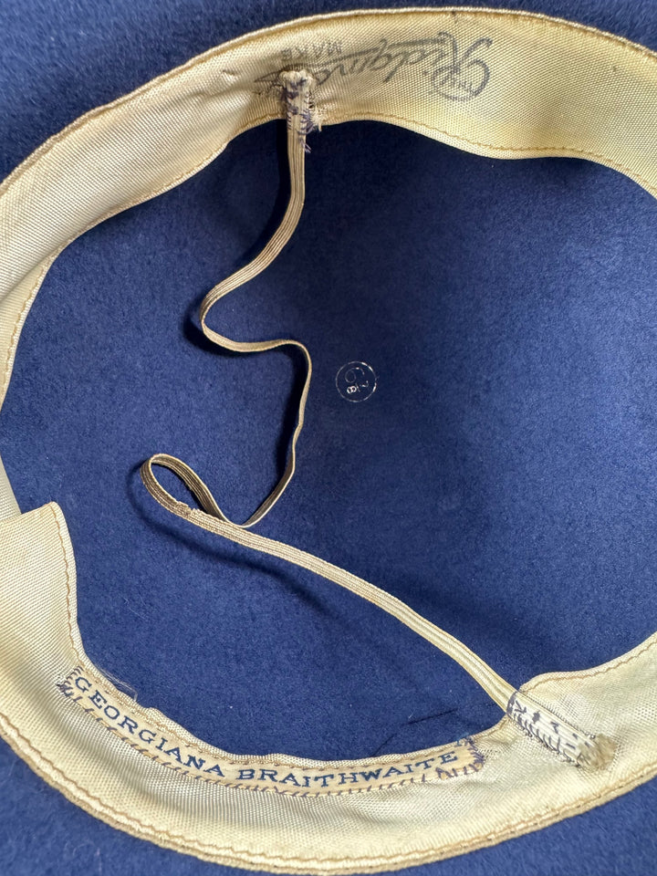 Classic Blue Wool Bowler Hat with Ribbon Detail - Think Vintage Online Ltd