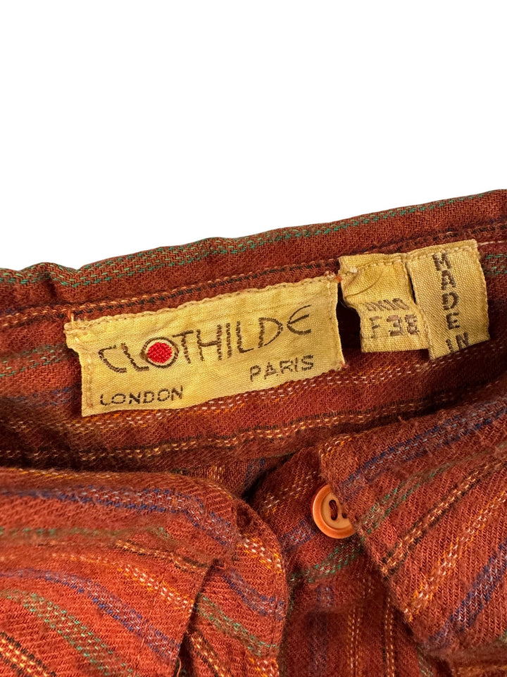 Clothilde Orange Striped Long Sleeve Shirt - S - Think Vintage ltd