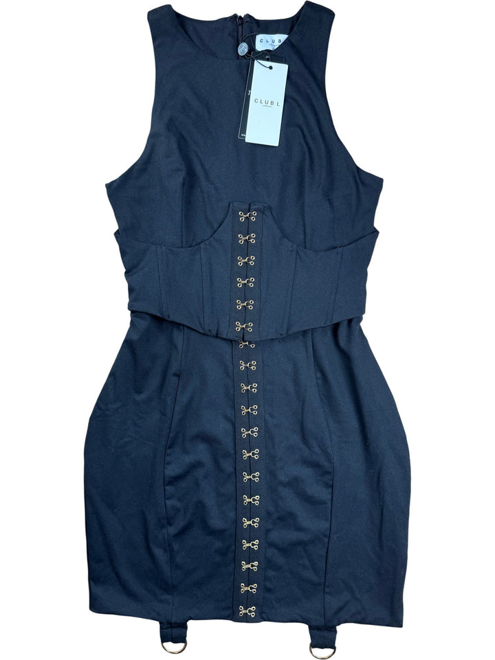 Club London Black Corset Mini Dress - S - Think Vintage ltd