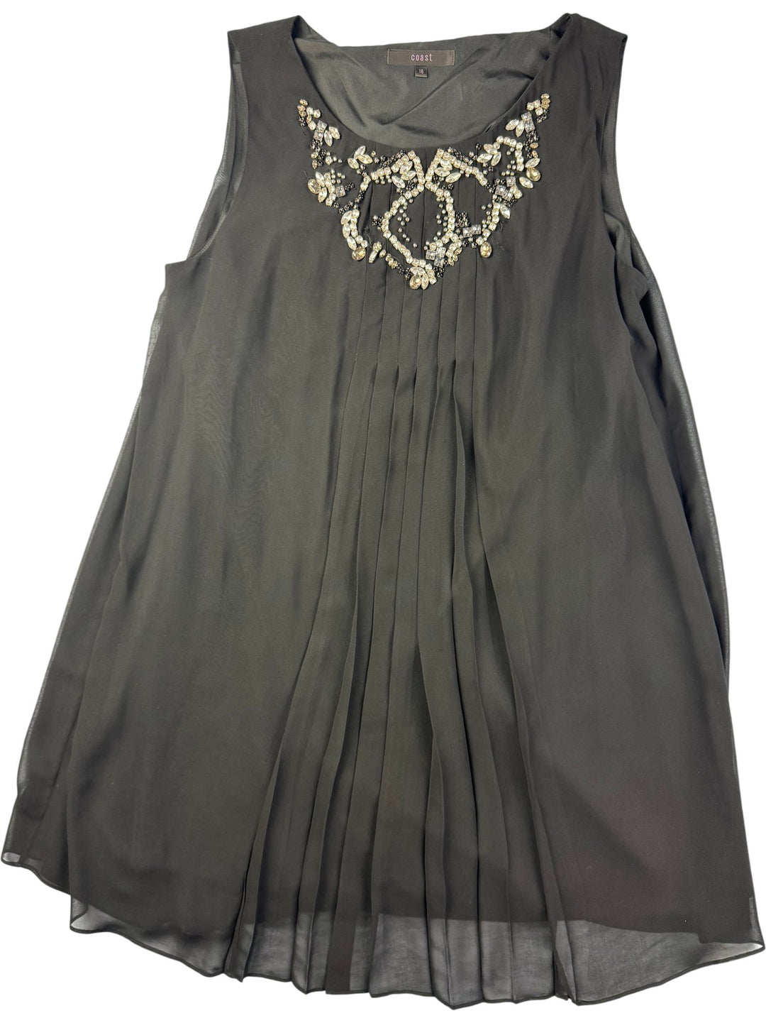 Coast Embellished Black Sleeveless Dress - M - Think Vintage ltd