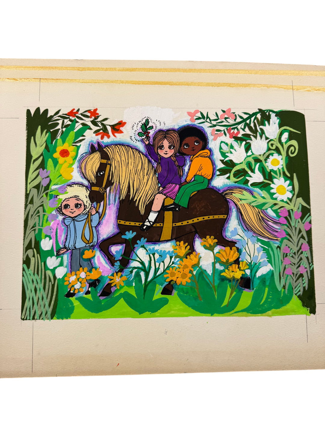 Colourful Children's Art Illustration on Watercolour Board - Think Vintage