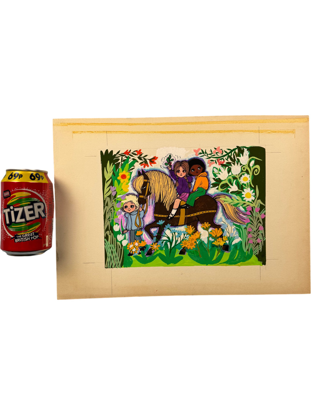 Colourful Children's Art Illustration on Watercolour Board - Think Vintage