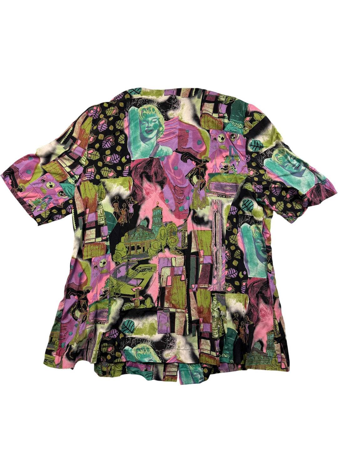 Colourful Collage Pattern Short Sleeved Shirt - L - Think Vintage ltd