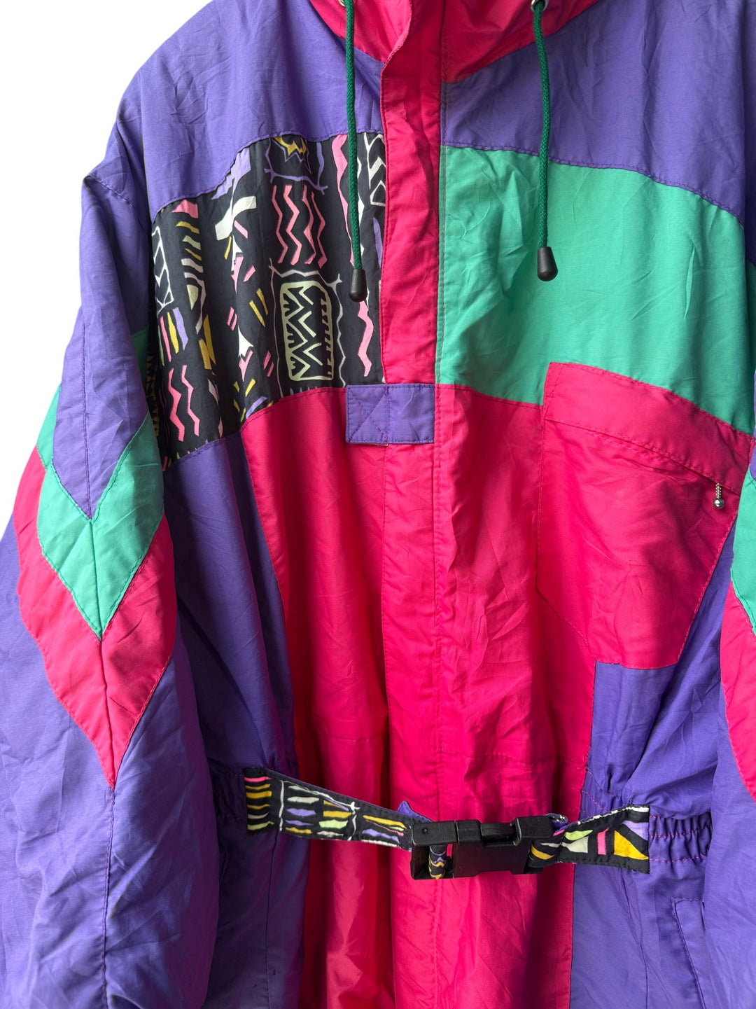 Colourful Hooded Ski Suit - L - Think Vintage ltd