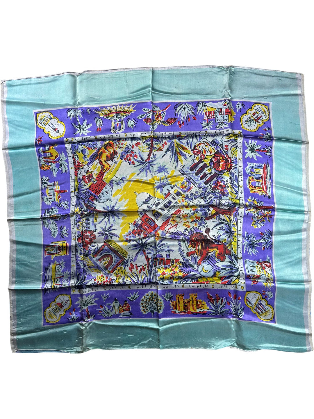 Colourful Illustrated Scarf with Cultural Motifs - Think Vintage ltd