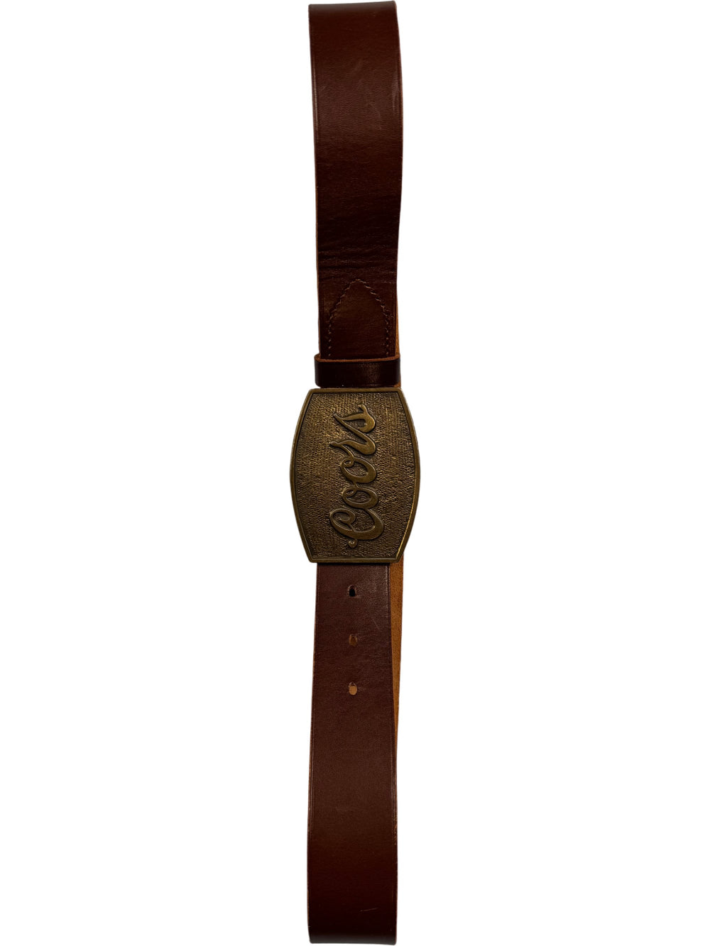 Coors Brass Belt Buckle With Brown Leather Strap - Think Vintage