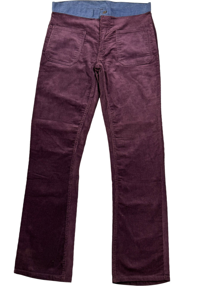 Corduroy Trousers with Contrast Waistband - W32 L30 - Think Vintage