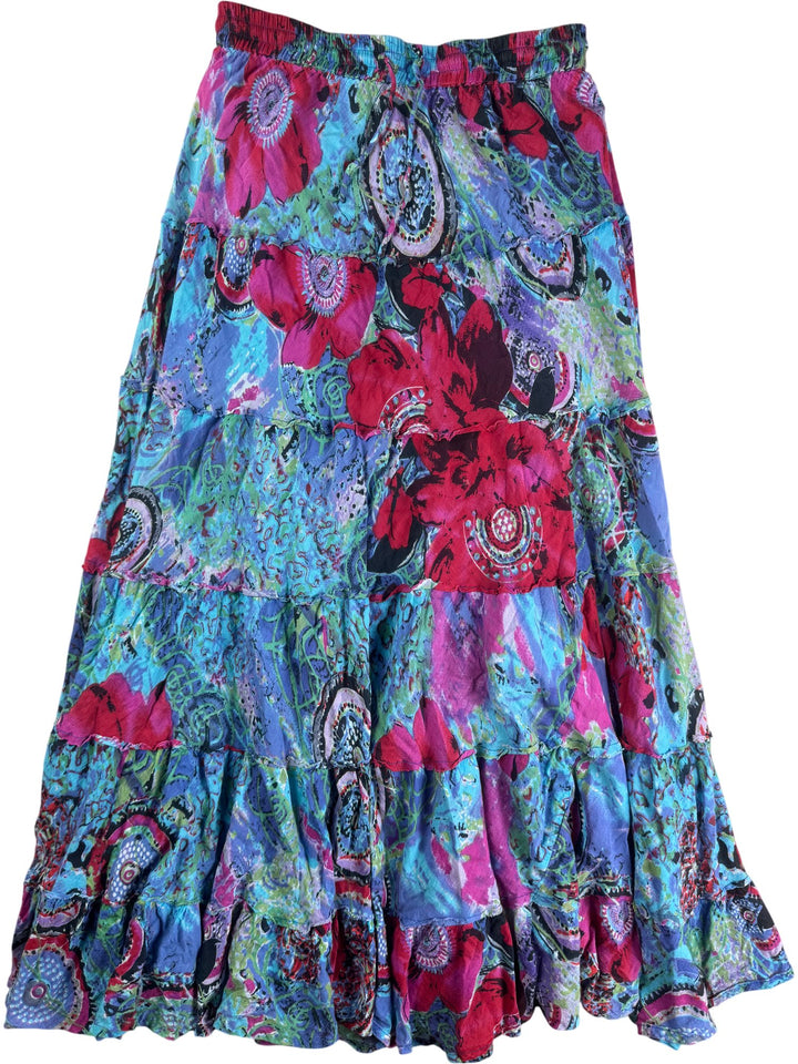 Cotton Breeze Floral Patterned Maxi Skirt - W28-36